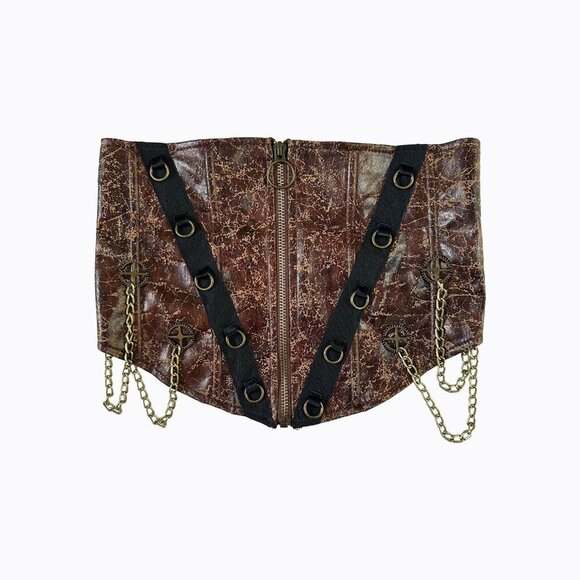 Tops - Steampunk Metal Chain Brown Corset Bustier Gothic Renaissance Festival Sz XS/S